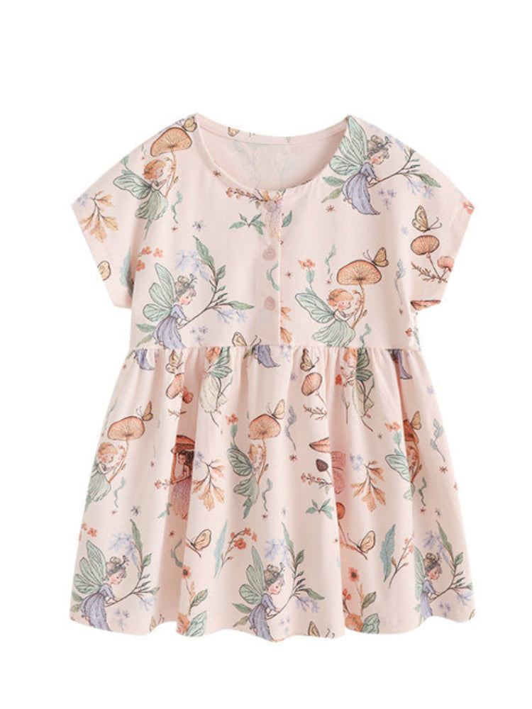 Wholesale Girls Fairy Print Short Sleeve Casual Dress Kids Summer Dress Bulk Supplier