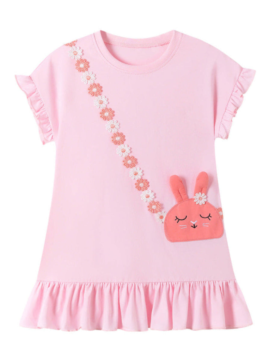 Wholesale Toddler Short‑Sleeve Dress Supplier | Kids Bunny Patch Floral Boutique Dress