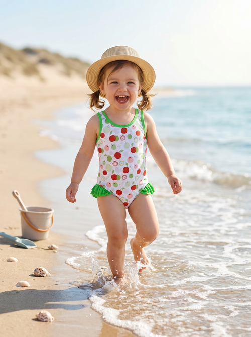 Girls Apple Print Swimsuit Wholesale | Kids Swimwear Supplier