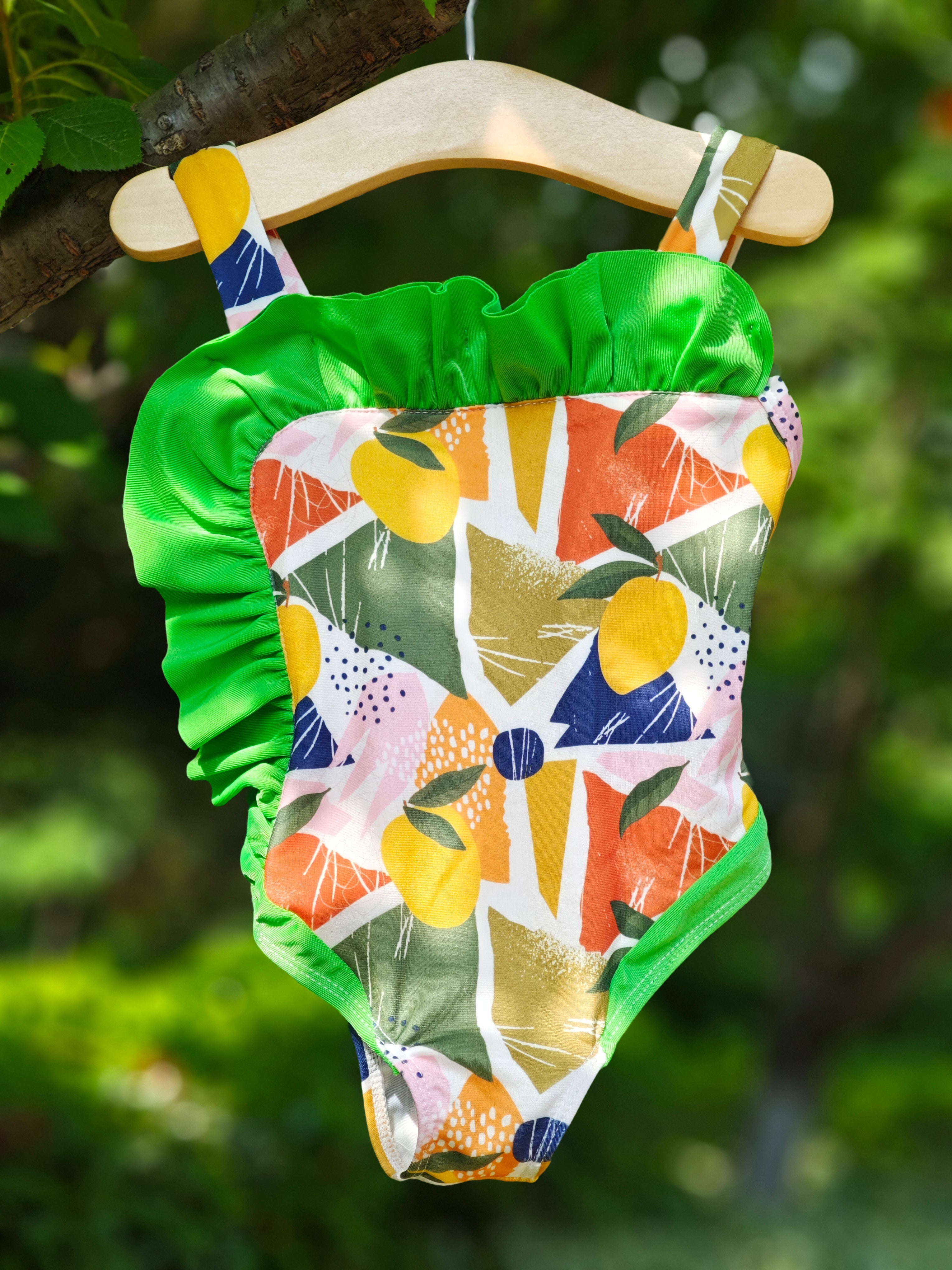 Girls Lemon Print One Piece Swimsuit