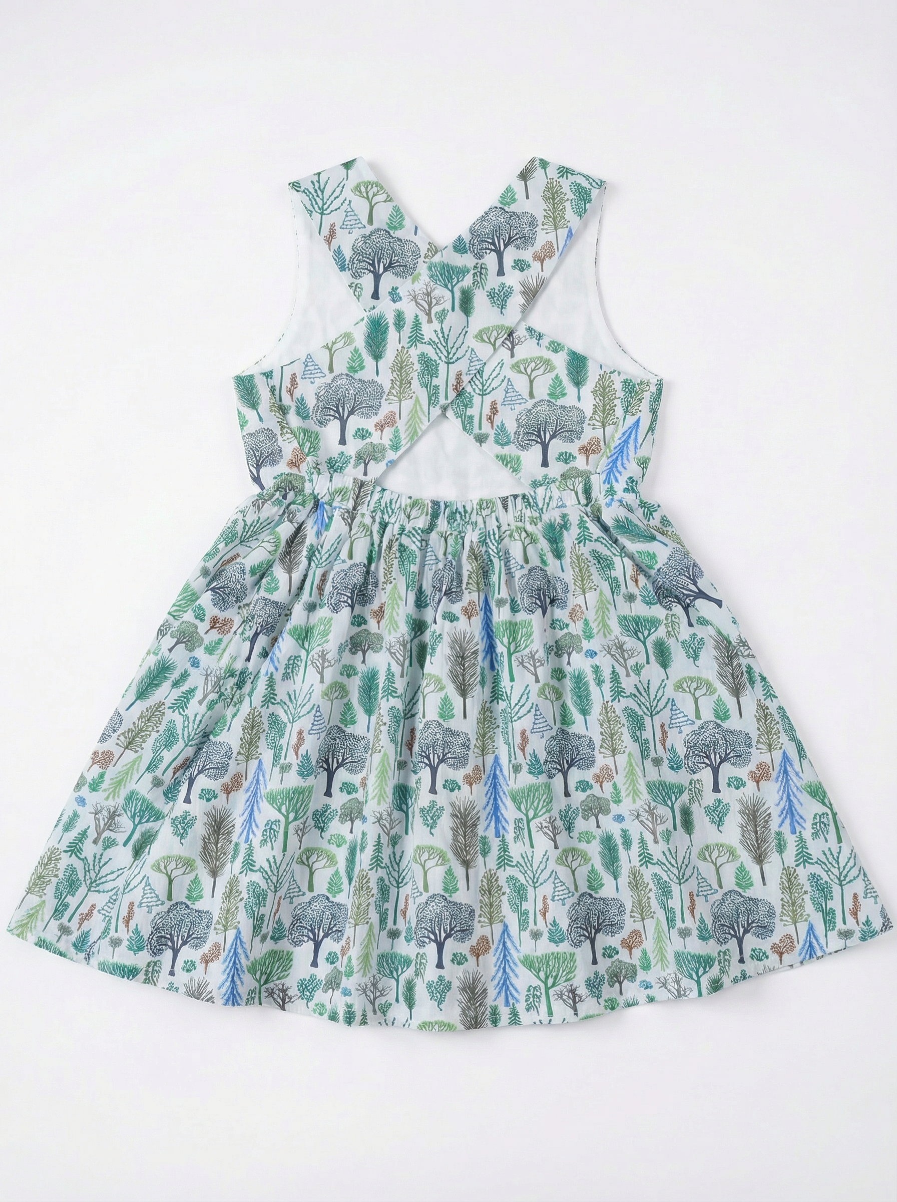 Wholesale Forest Print Girls Dress Cross Back Sleeveless A-Line Summer Toddler Sundress Custom OEM