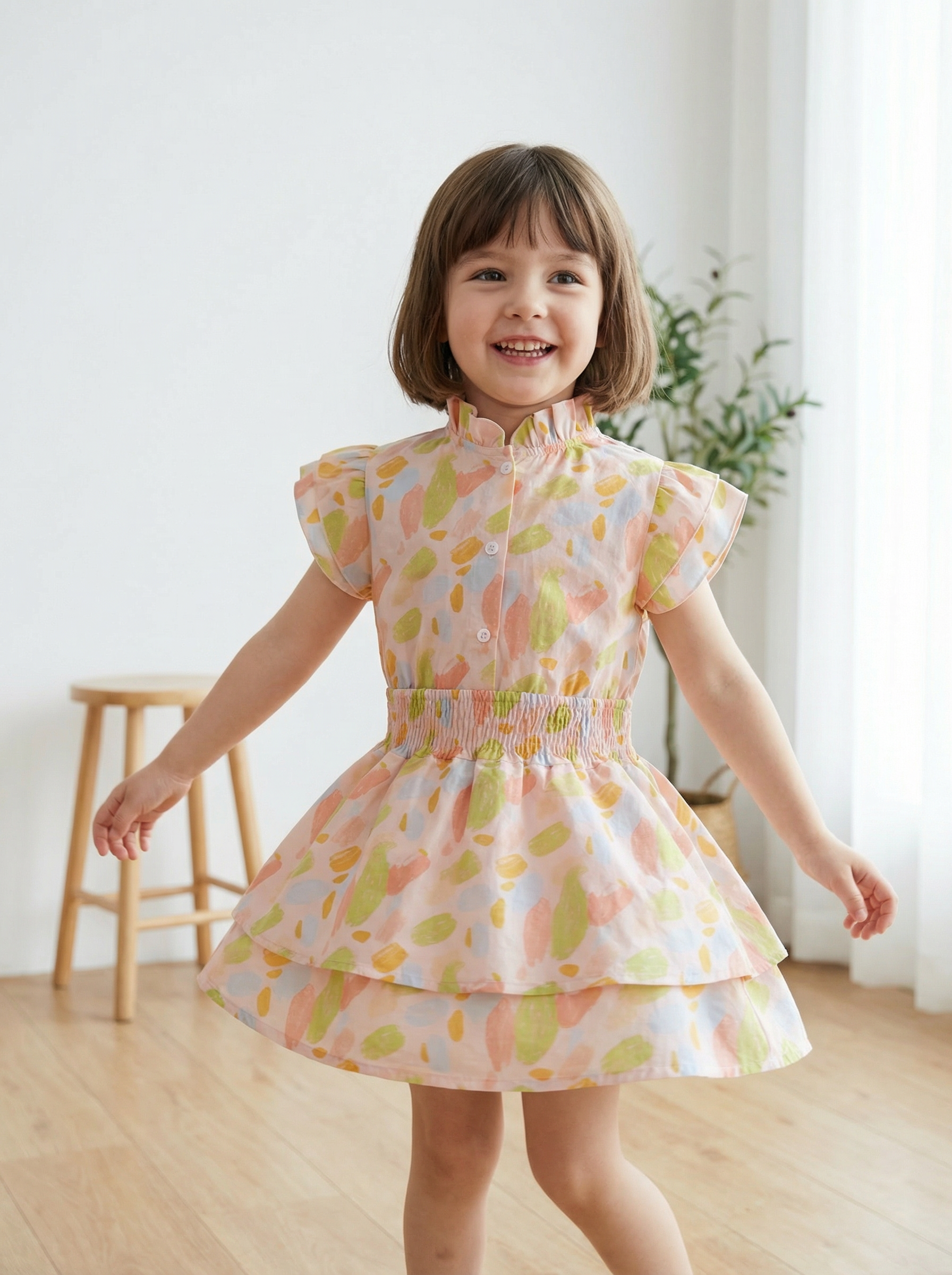 Wholesale Baby Girl Dress Flutter Sleeve Tiered Sundress Infant Toddler Summer Custom OEM