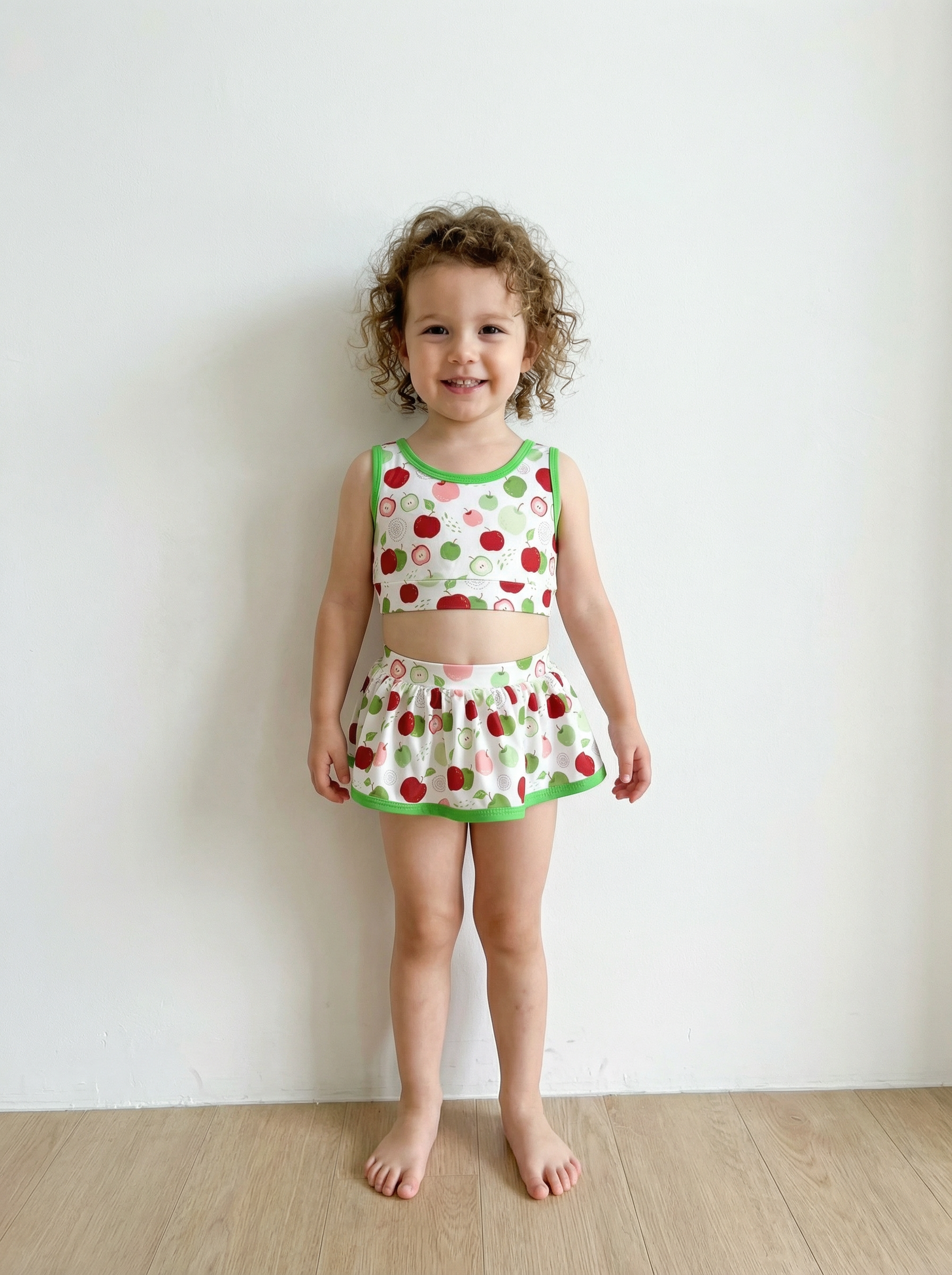 Wholesale Girls Apple Print 2-Piece Swimsuit - Boutique Skirted Tankini Set