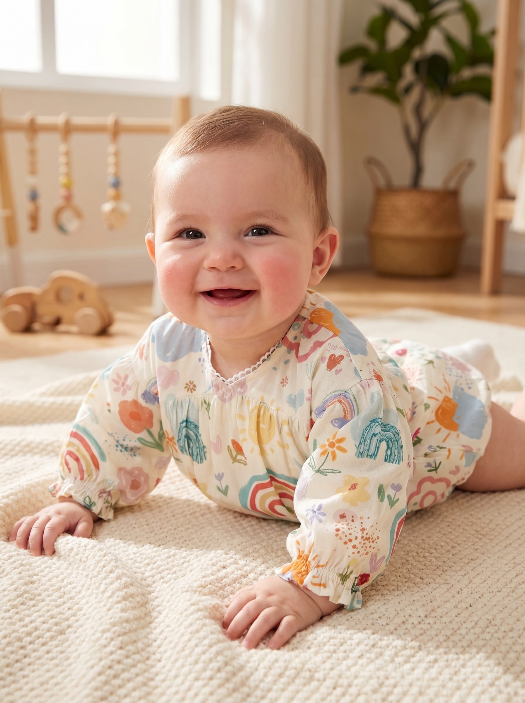 Wholesale Rainbow Baby Romper Long Sleeve Bubble Infant Bodysuit Custom OEM Spring Autumn