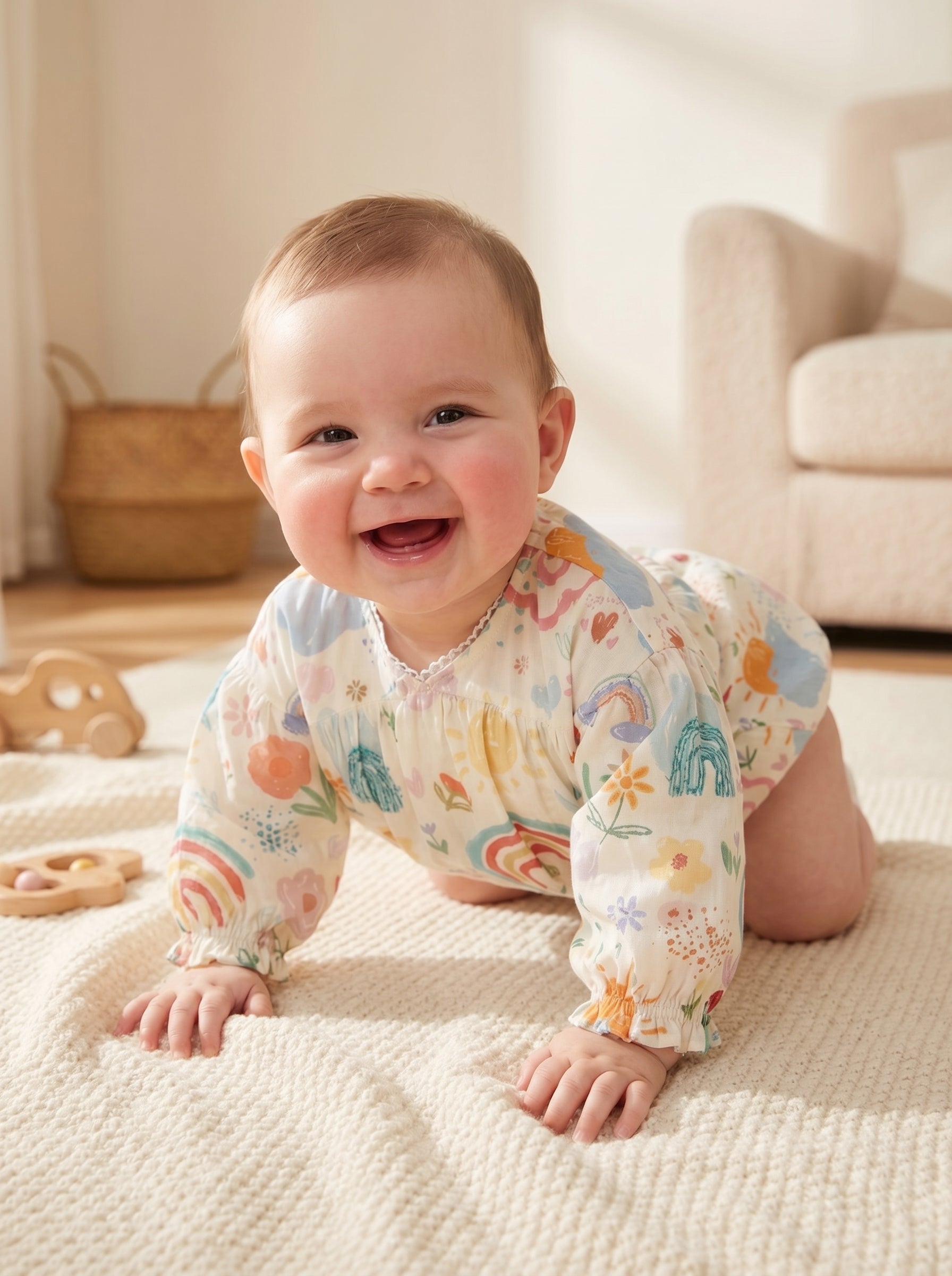 Wholesale Rainbow Baby Romper Long Sleeve Bubble Infant Bodysuit Custom OEM Spring Autumn