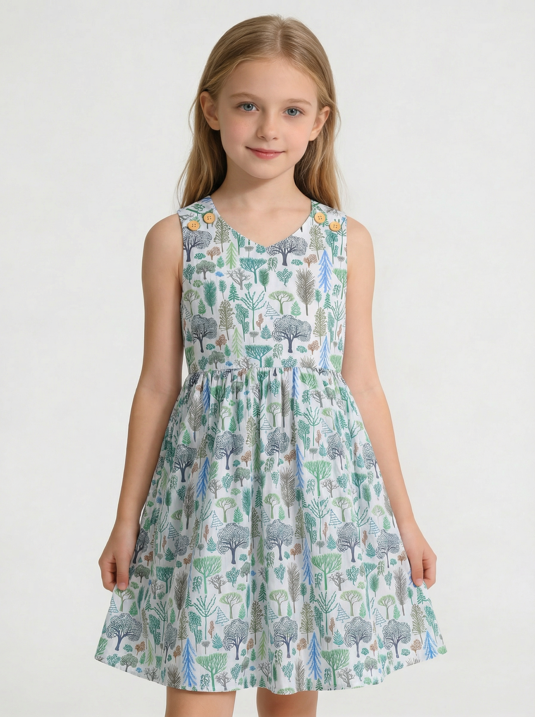 Wholesale Forest Print Girls Dress Cross Back Sleeveless A-Line Summer Toddler Sundress Custom OEM