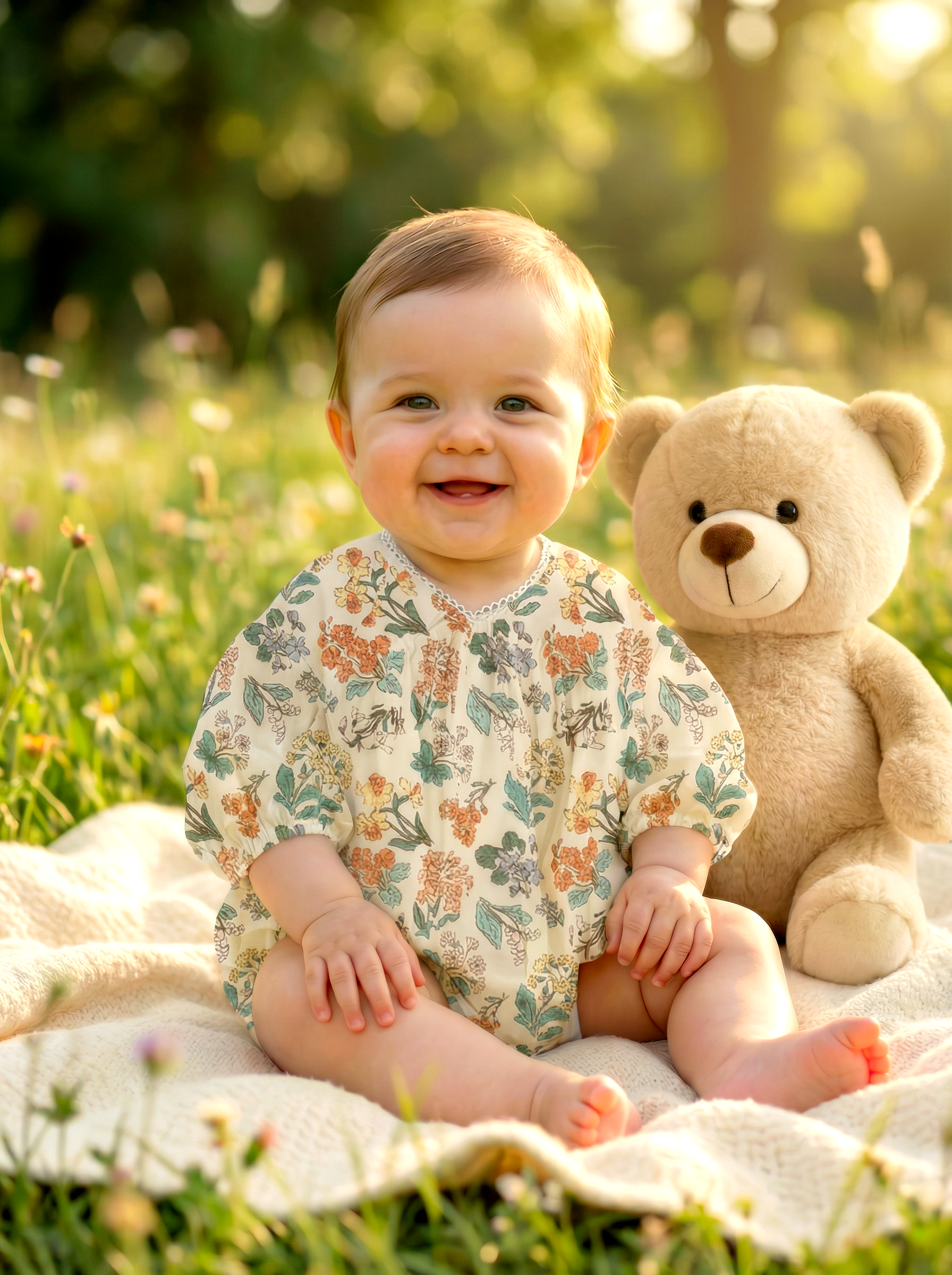 Wholesale Aesthetic Floral Puff Sleeve Baby Romper - Vintage Boutique Staple