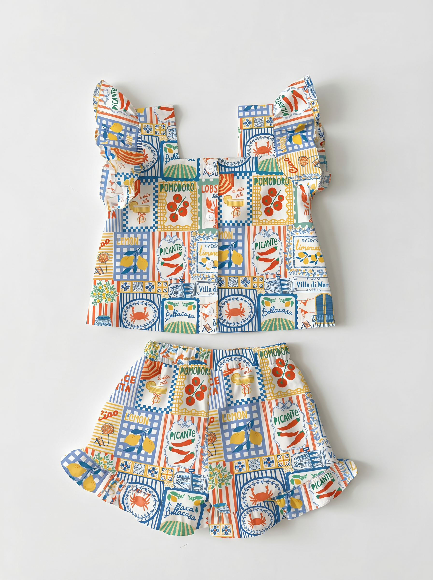 Boutique Girls Mediterranean Print Summer Ruffle Set - Wholesale 2-Piece Coordinates