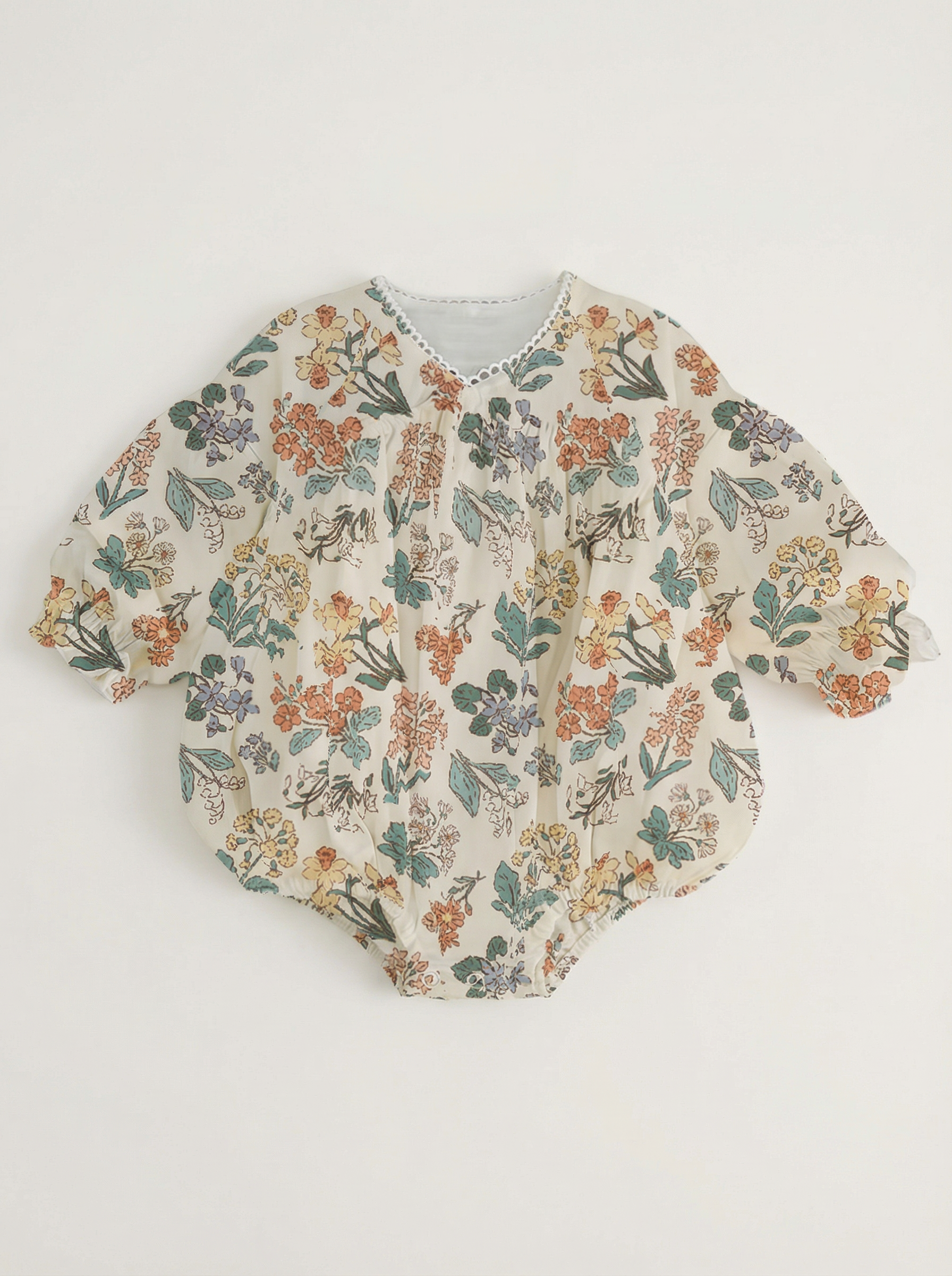 Wholesale Aesthetic Floral Puff Sleeve Baby Romper - Vintage Boutique Staple