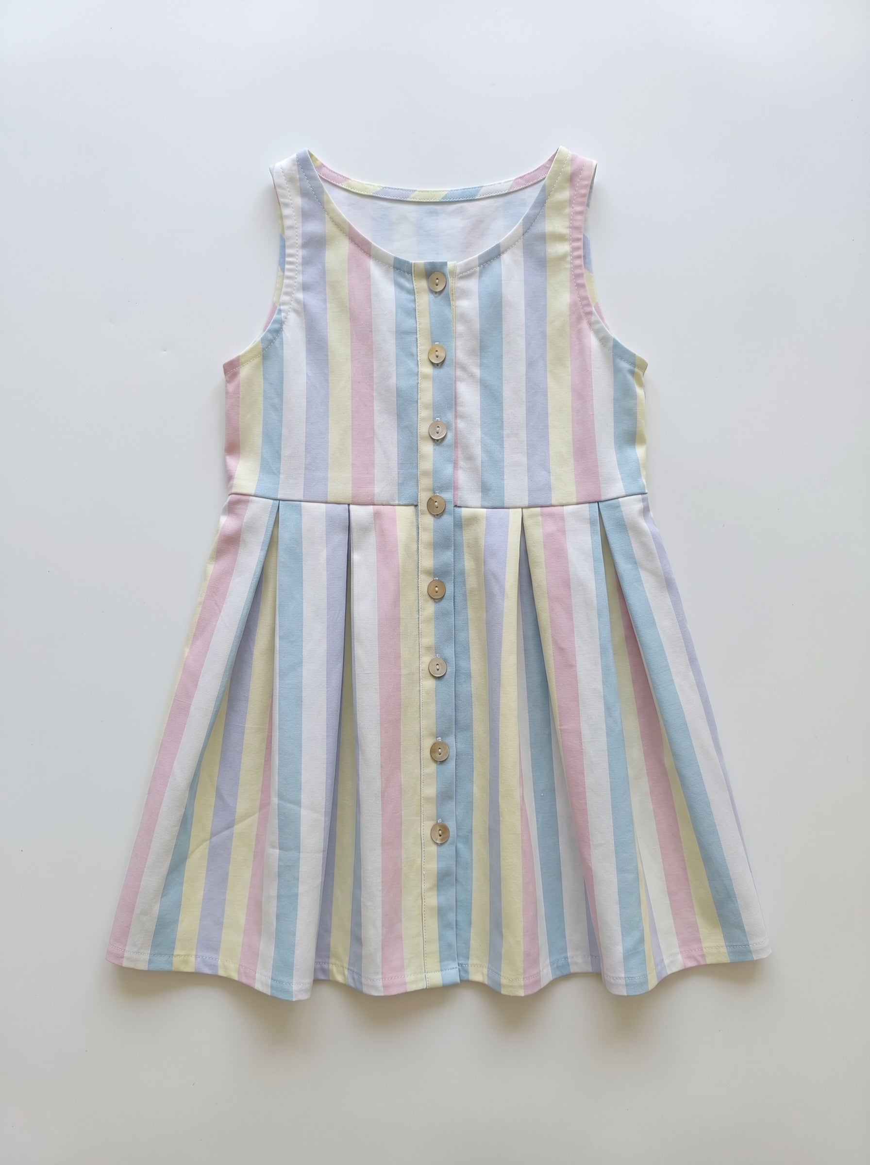 Wholesale Pastel Stripe Girls Dress Sleeveless Button Front A-Line Summer Toddler Dress Custom OEM