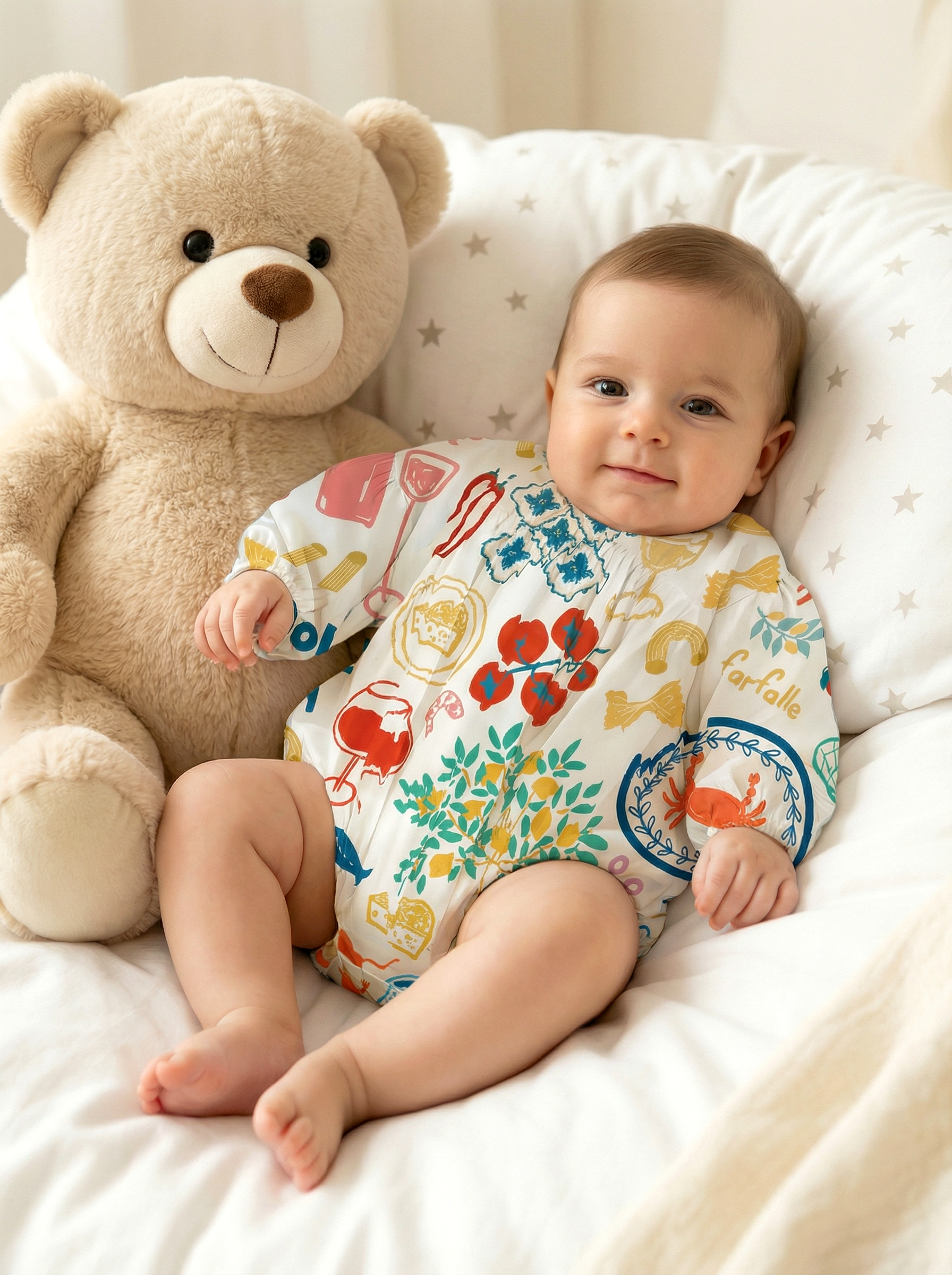Wholesale Italian Food Print Baby Romper Long Sleeve Bubble Infant Bodysuit Custom OEM Spring Autumn