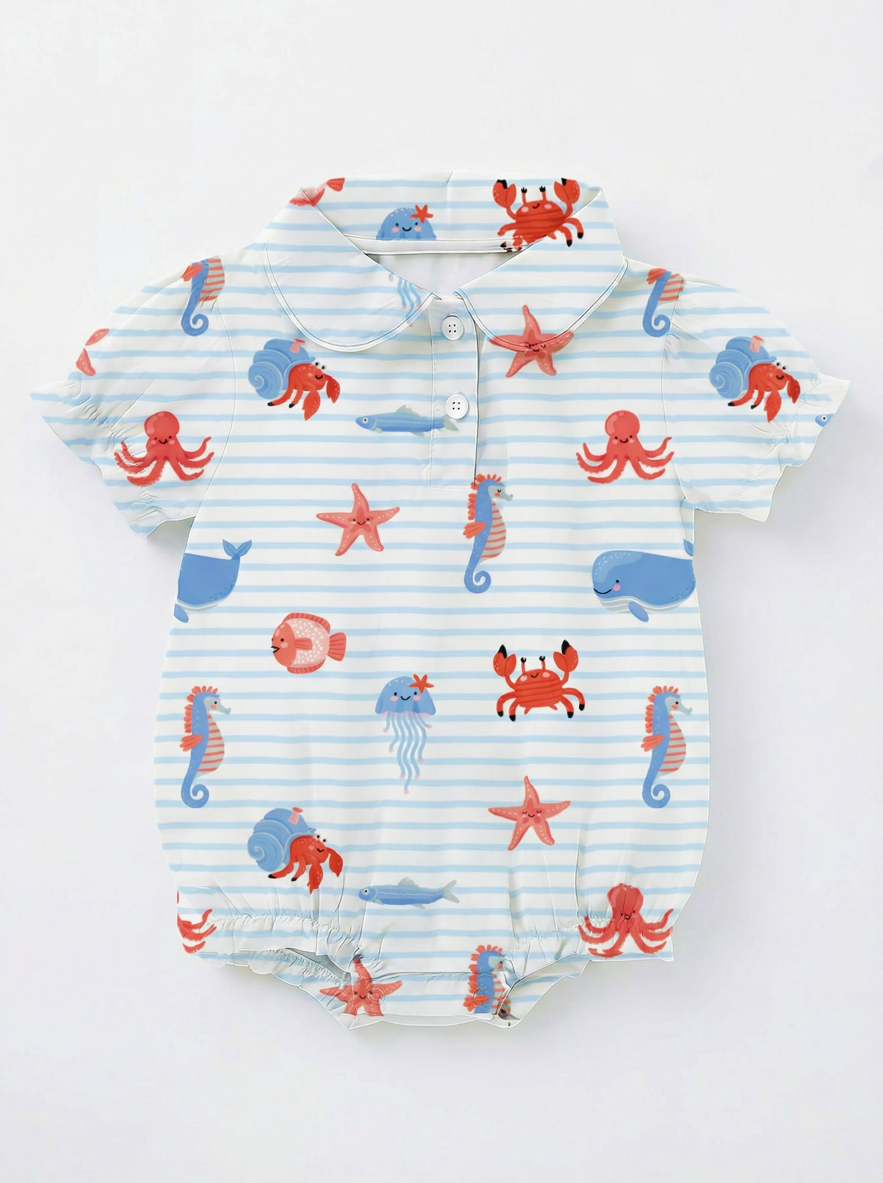 Wholesale Coastal Striped Baby Romper - Ocean Print Infant Bodysuit