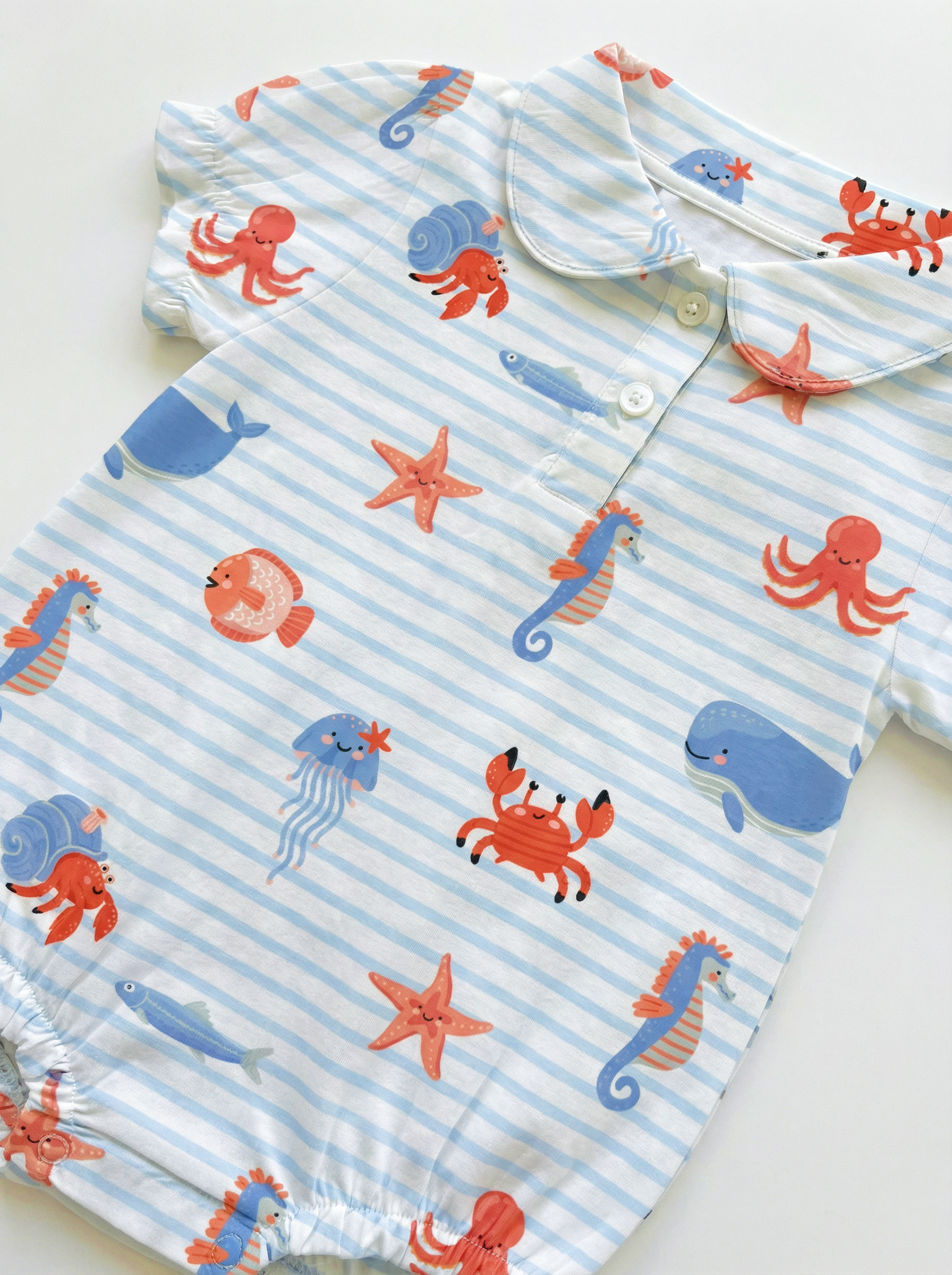 Wholesale Coastal Striped Baby Romper - Ocean Print Infant Bodysuit