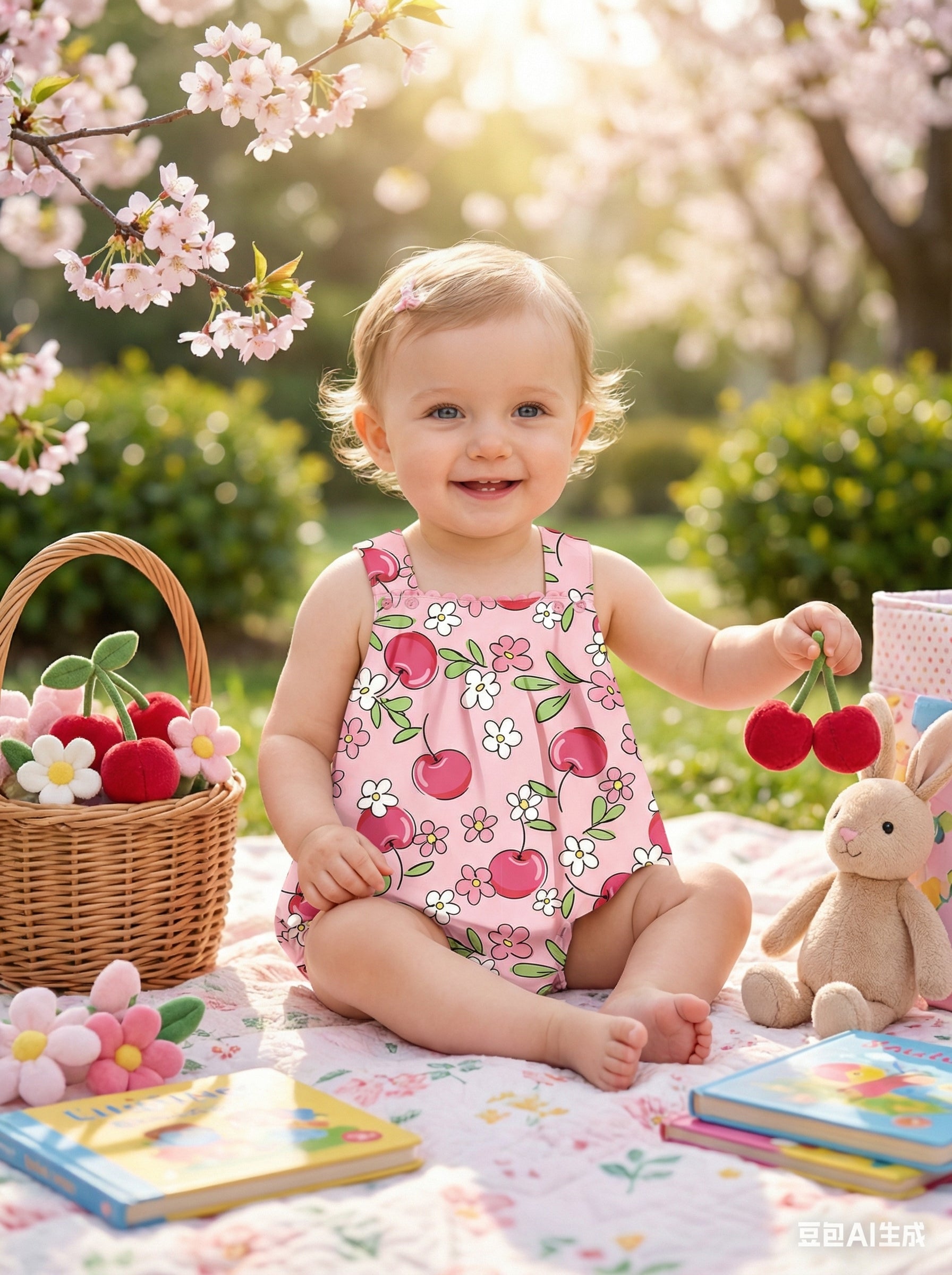 Wholesale Pink Cherry Pinafore Romper - Retro Boutique Infant Bodysuit