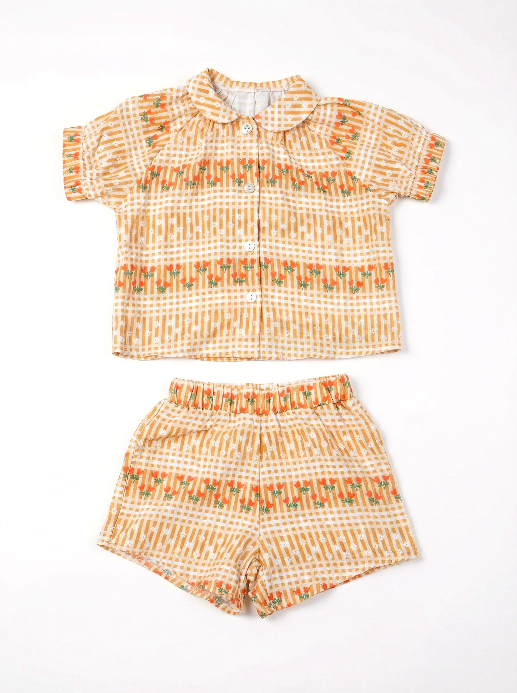Wholesale Girls Vintage Gingham Floral Set - Boutique Summer Loungewear Coordinates