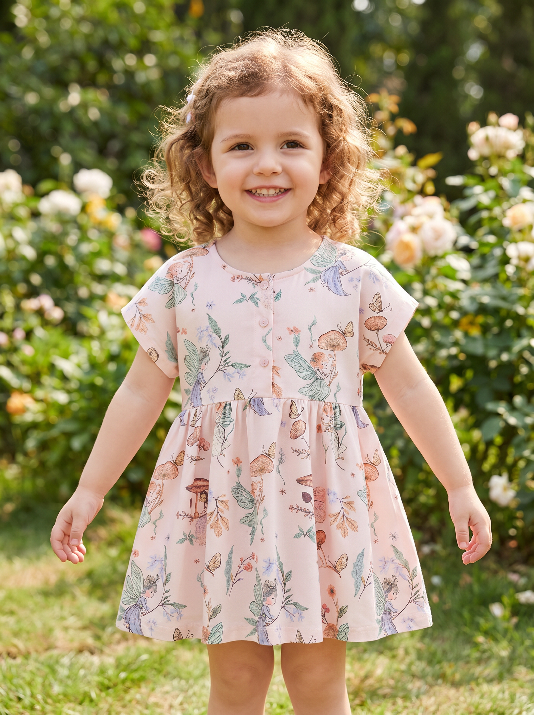 Wholesale Girls Fairy Print Short Sleeve Casual Dress Kids Summer Dress Bulk Supplier