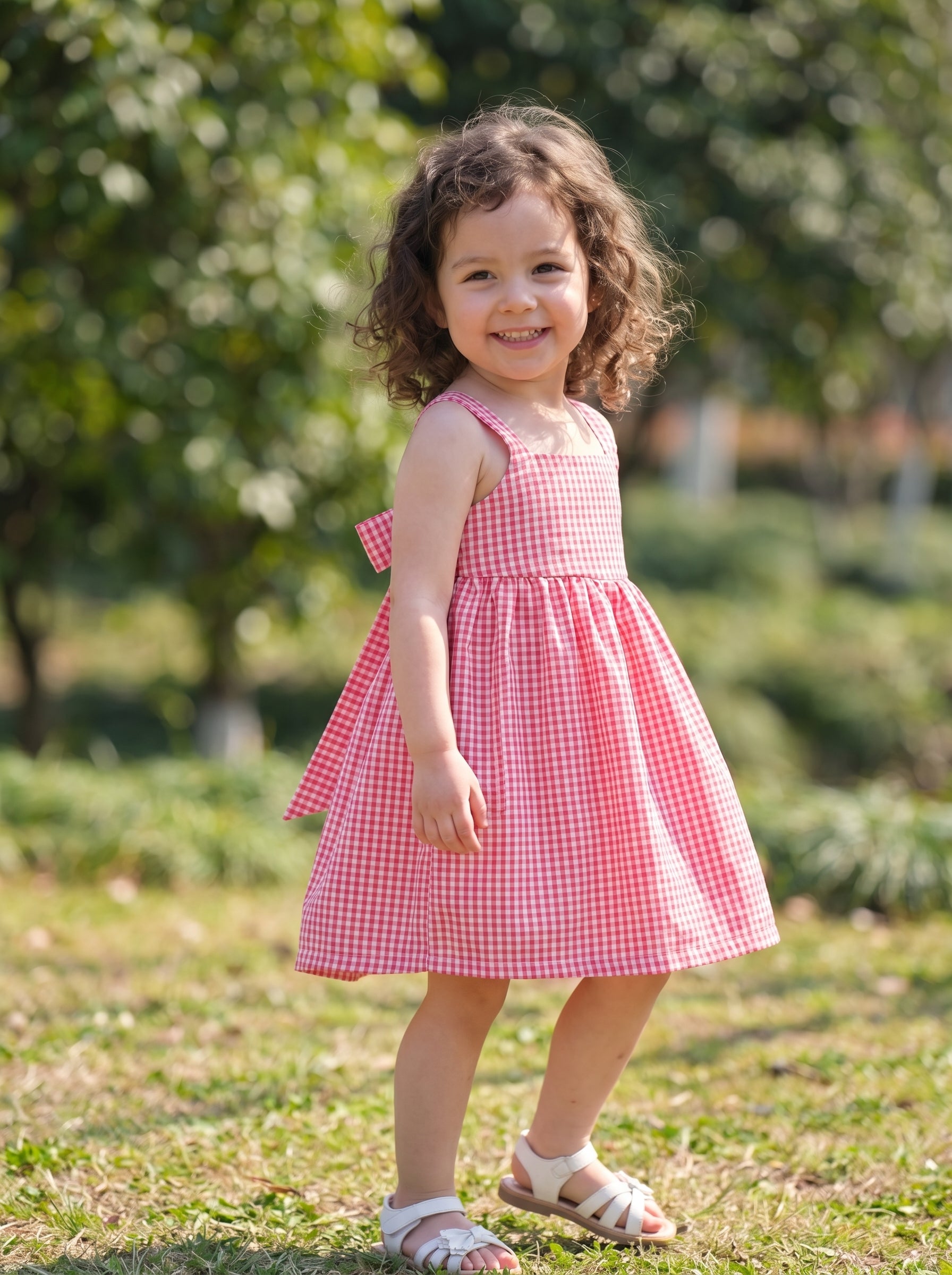 Wholesale Baby Girl Gingham Dress Sleeveless A-Line Summer Toddler Sundress Bow Back Custom OEM