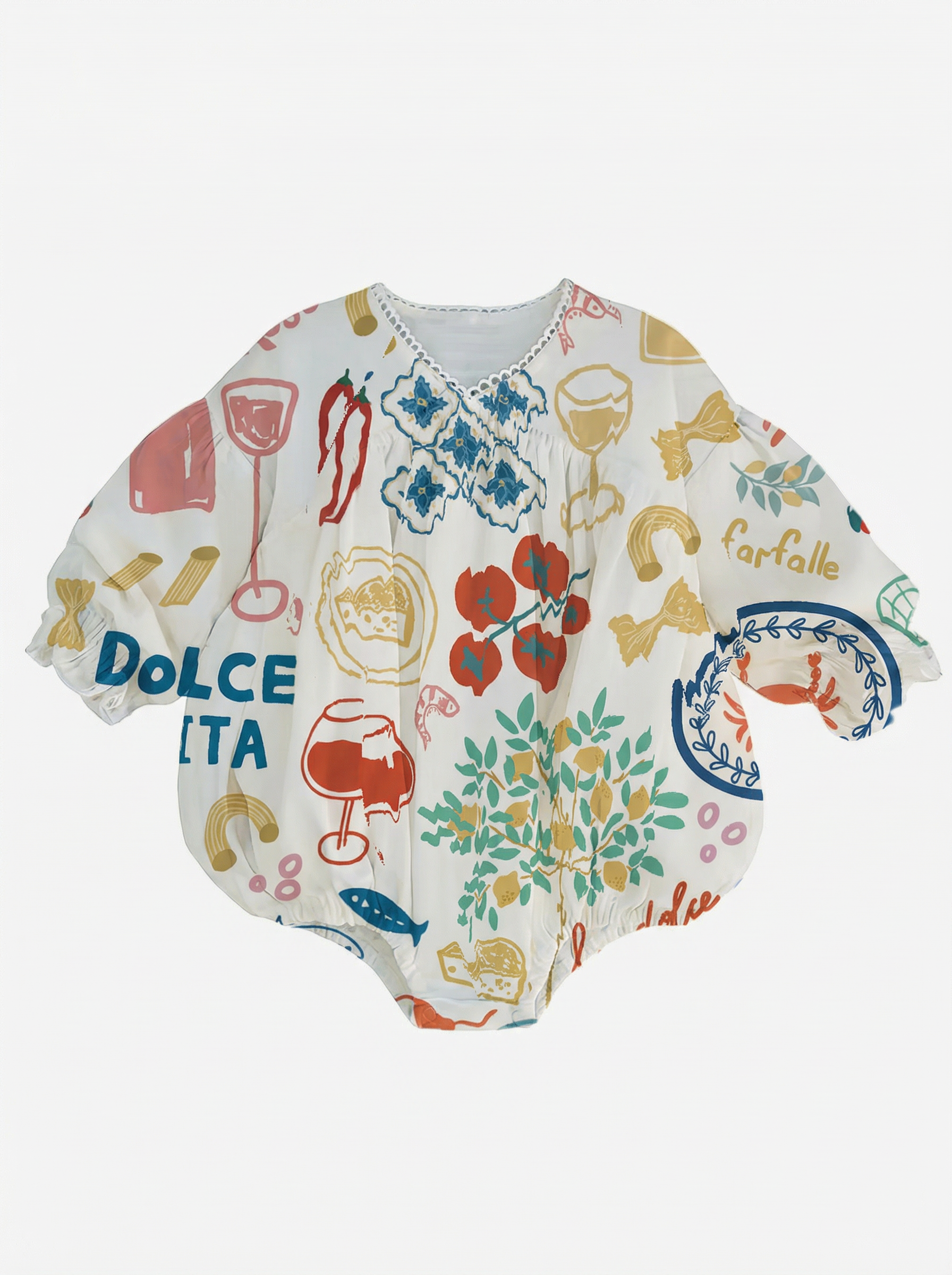 Wholesale Italian Food Print Baby Romper Long Sleeve Bubble Infant Bodysuit Custom OEM Spring Autumn