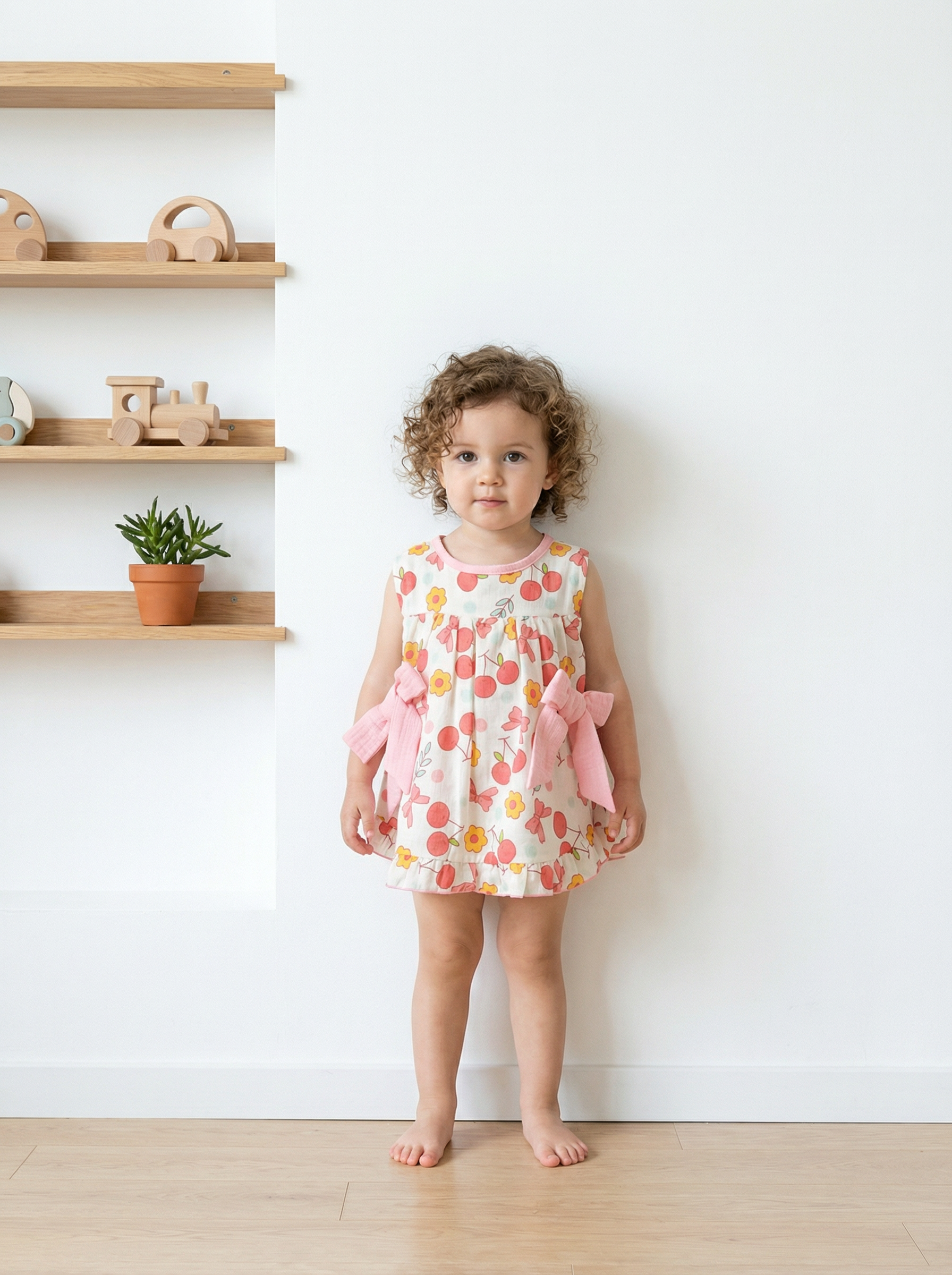 Wholesale Toddler Girls Cherry Floral Bow Dress - Boutique Summer Baby Apparel