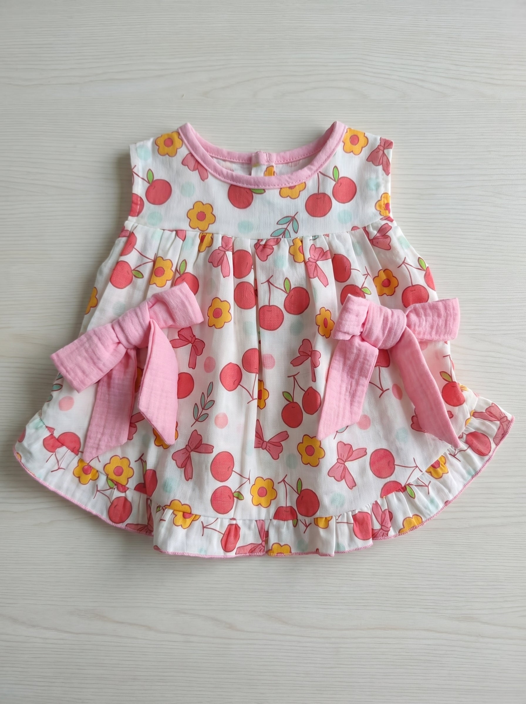 Wholesale Toddler Girls Cherry Floral Bow Dress - Boutique Summer Baby Apparel
