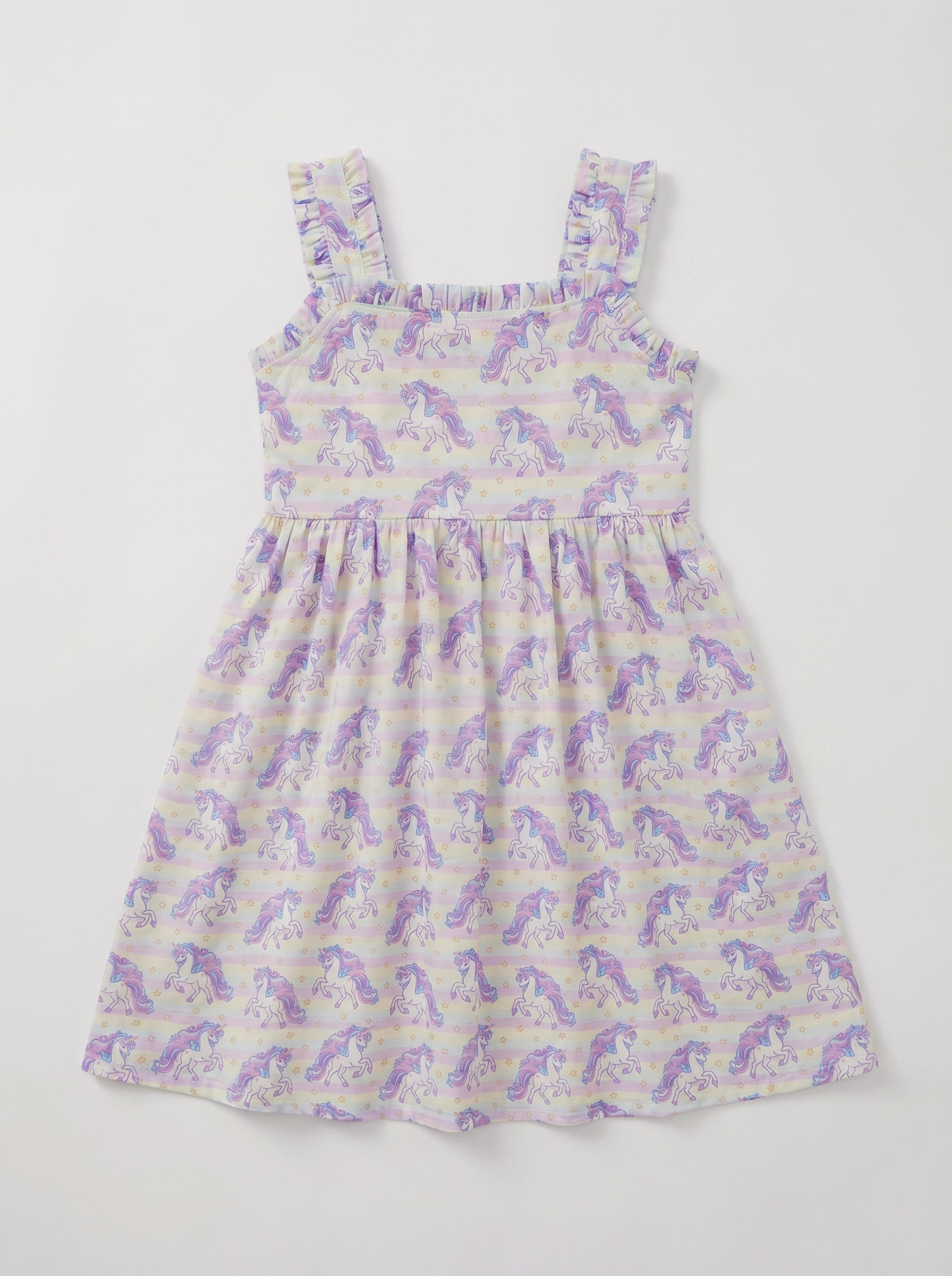 Wholesale Unicorn Print Girls Dress Sleeveless Ruffle Strap Summer Kids Dress Toddler Custom OEM