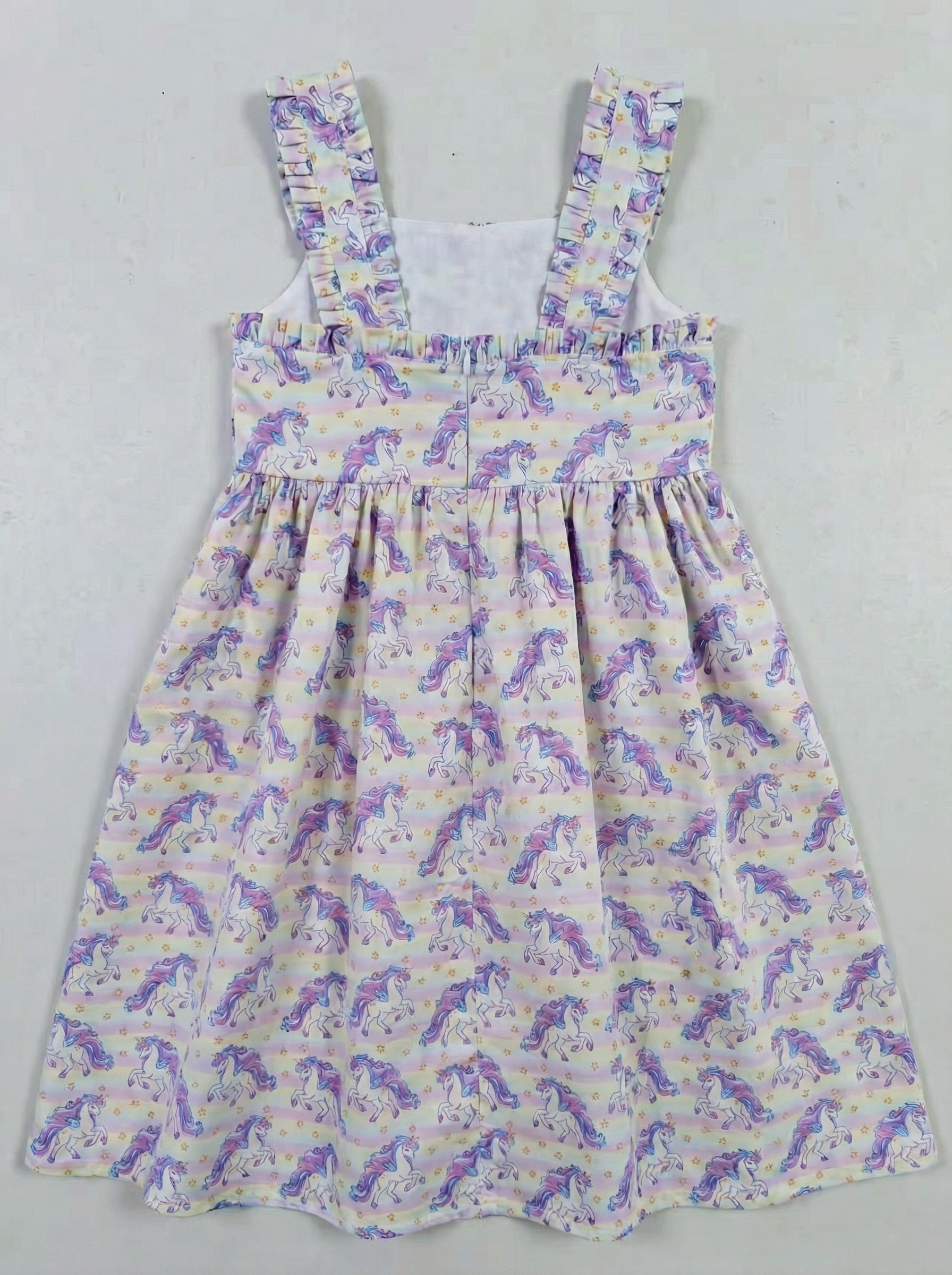 Wholesale Unicorn Print Girls Dress Sleeveless Ruffle Strap Summer Kids Dress Toddler Custom OEM
