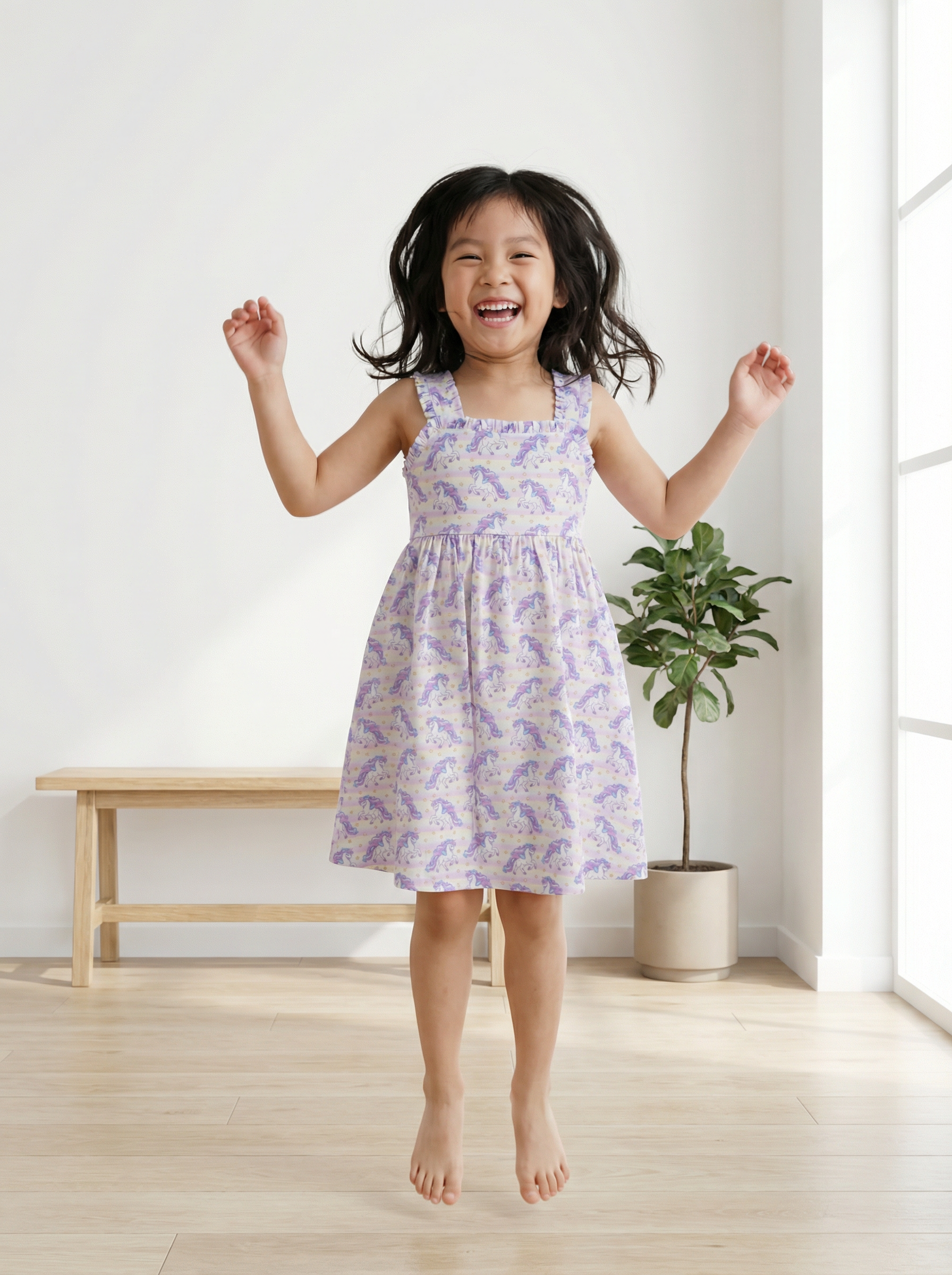 Wholesale Unicorn Print Girls Dress Sleeveless Ruffle Strap Summer Kids Dress Toddler Custom OEM
