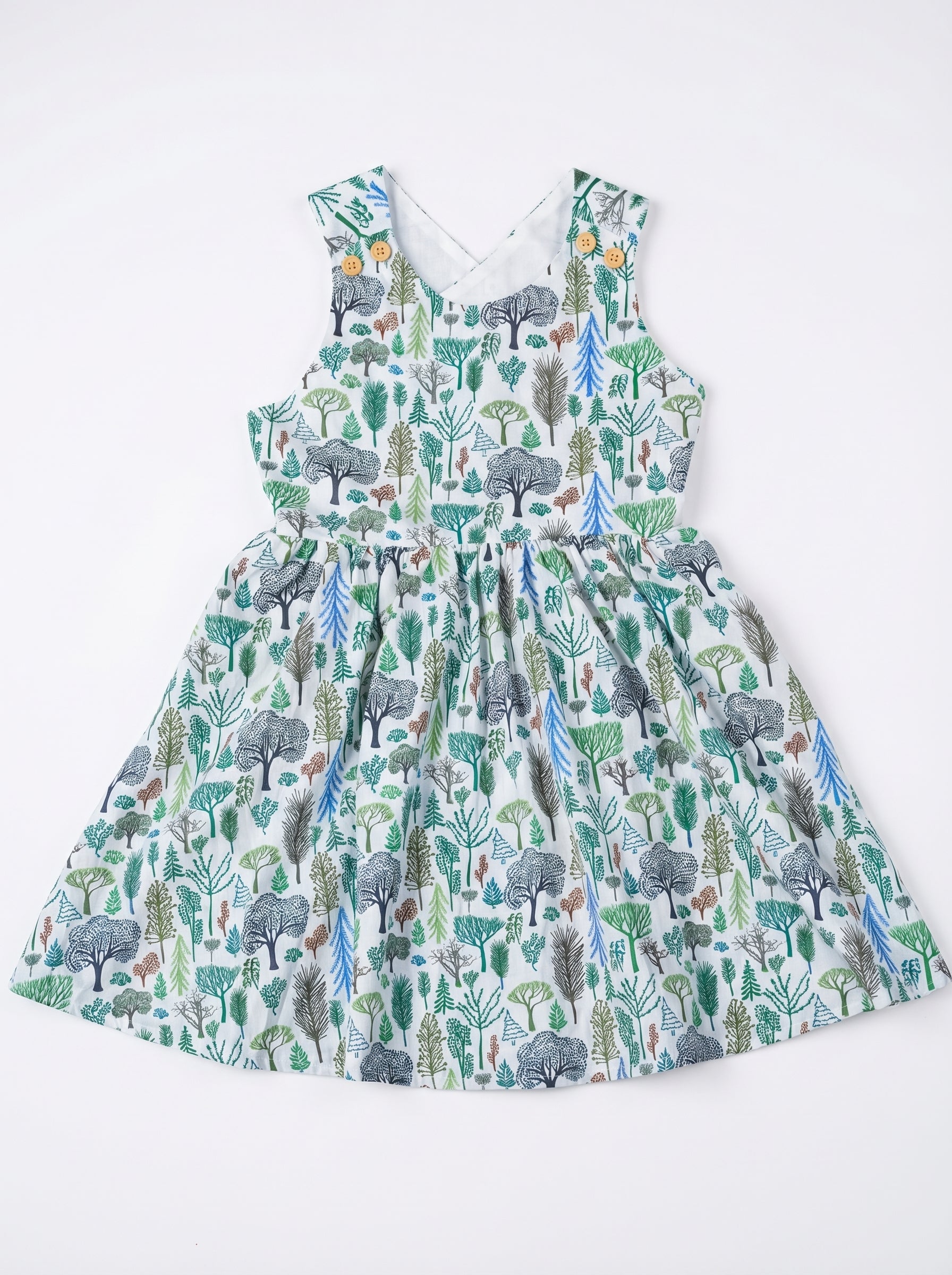 Wholesale Forest Print Girls Dress Cross Back Sleeveless A-Line Summer Toddler Sundress Custom OEM