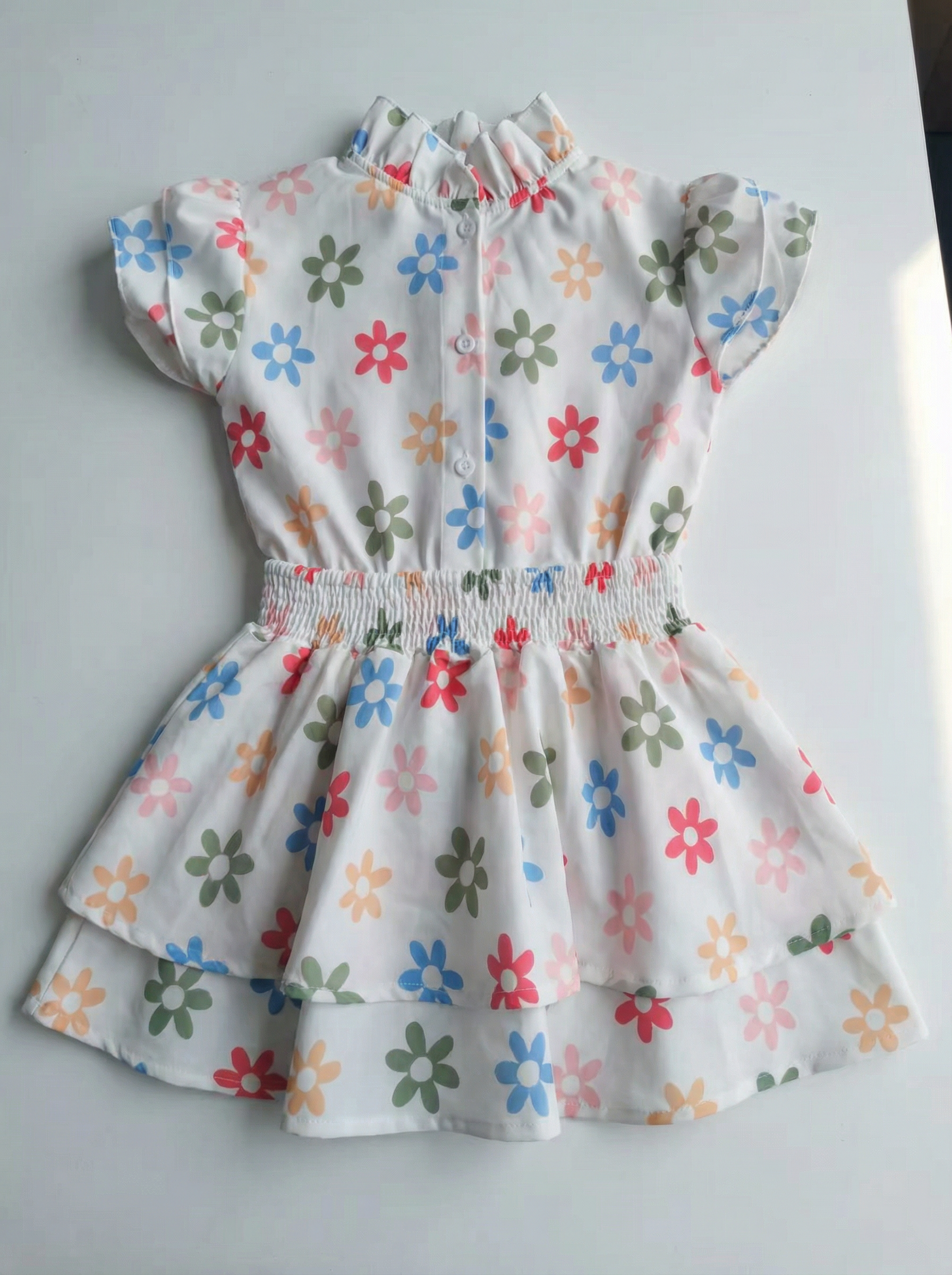 Wholesale Baby Girl Floral Dress Puff Sleeve Tiered Sundress Infant Toddler Summer Custom OEM