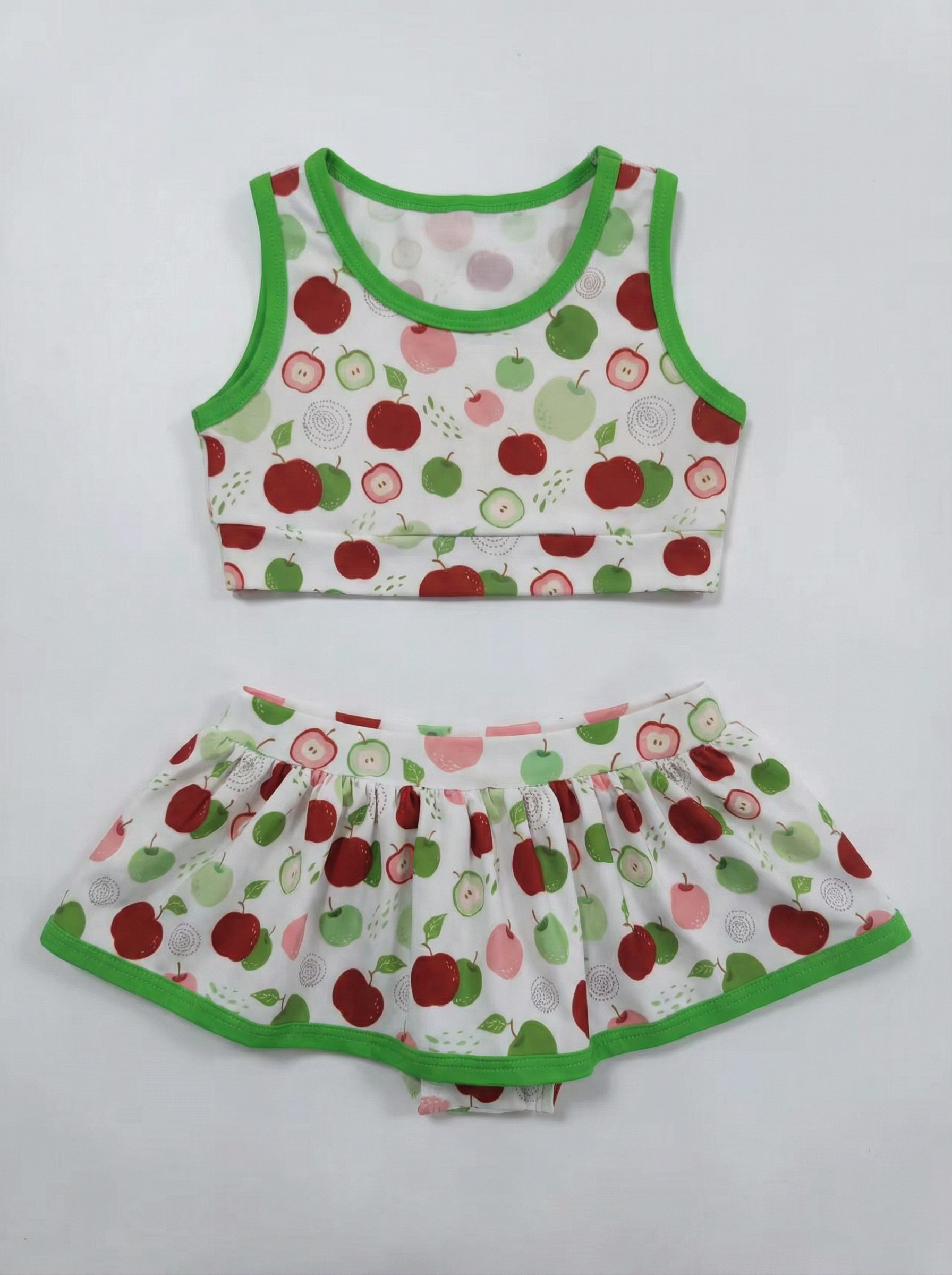 Wholesale Girls Apple Print 2-Piece Swimsuit - Boutique Skirted Tankini Set