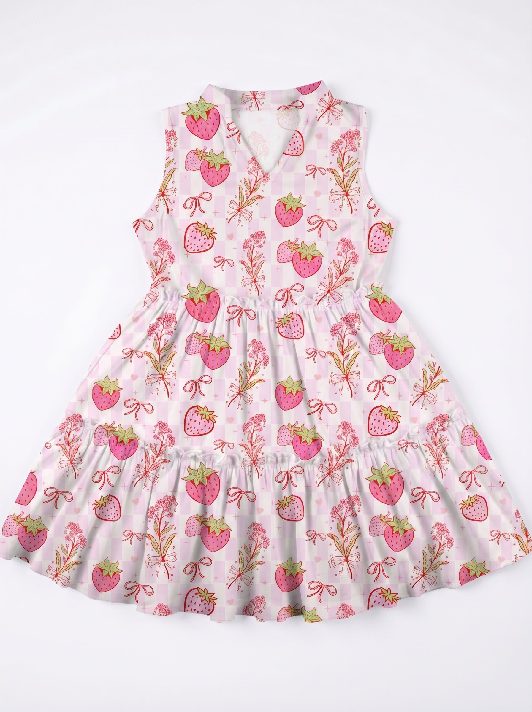 Wholesale Strawberry Print Girls Dress Sleeveless V-Neck A-Line Summer Toddler Dress Custom OEM