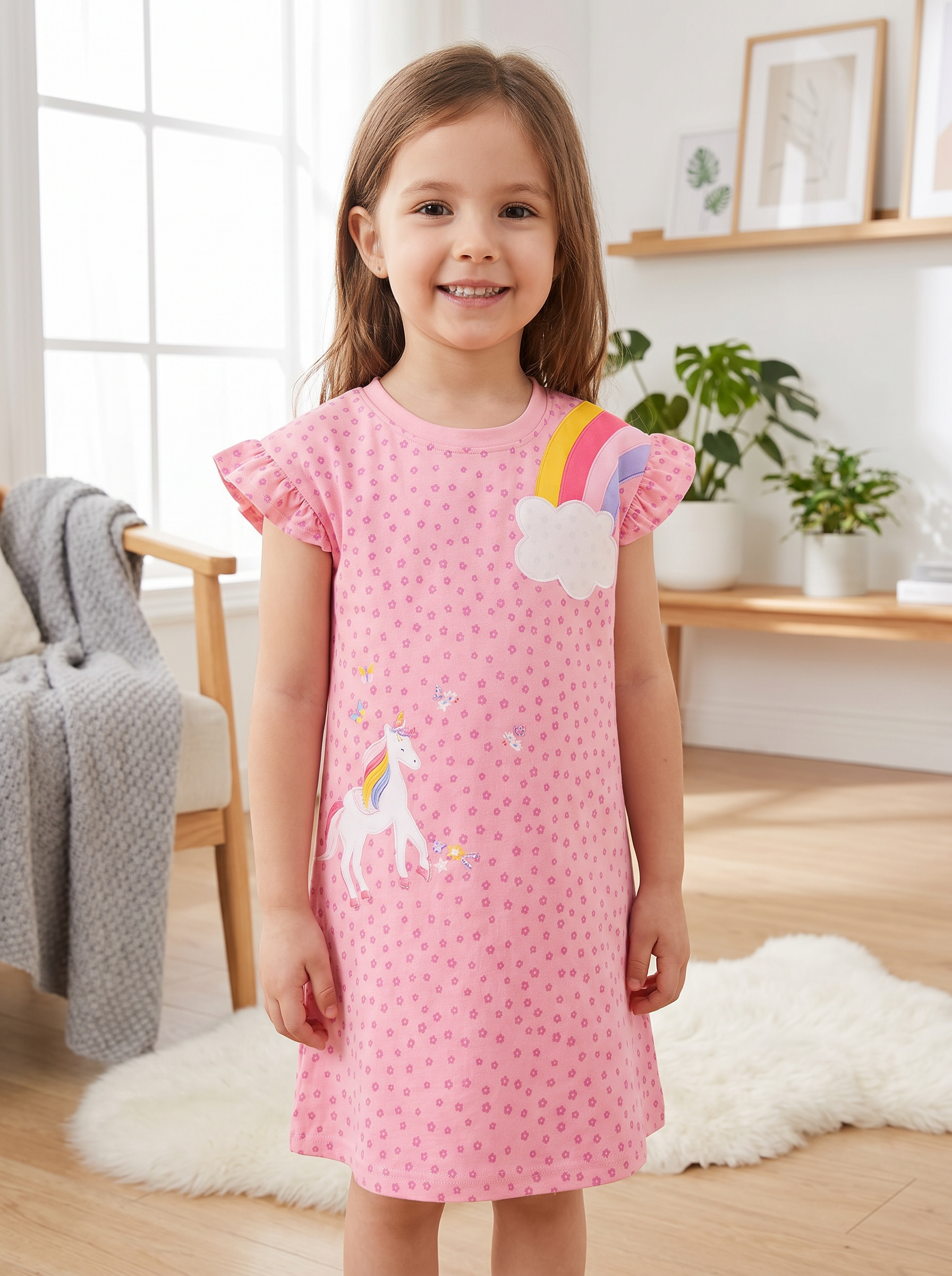 Wholesale Toddler Unicorn Rainbow Short Sleeve Dress Supplier | Boutique Kids Casual Apparel