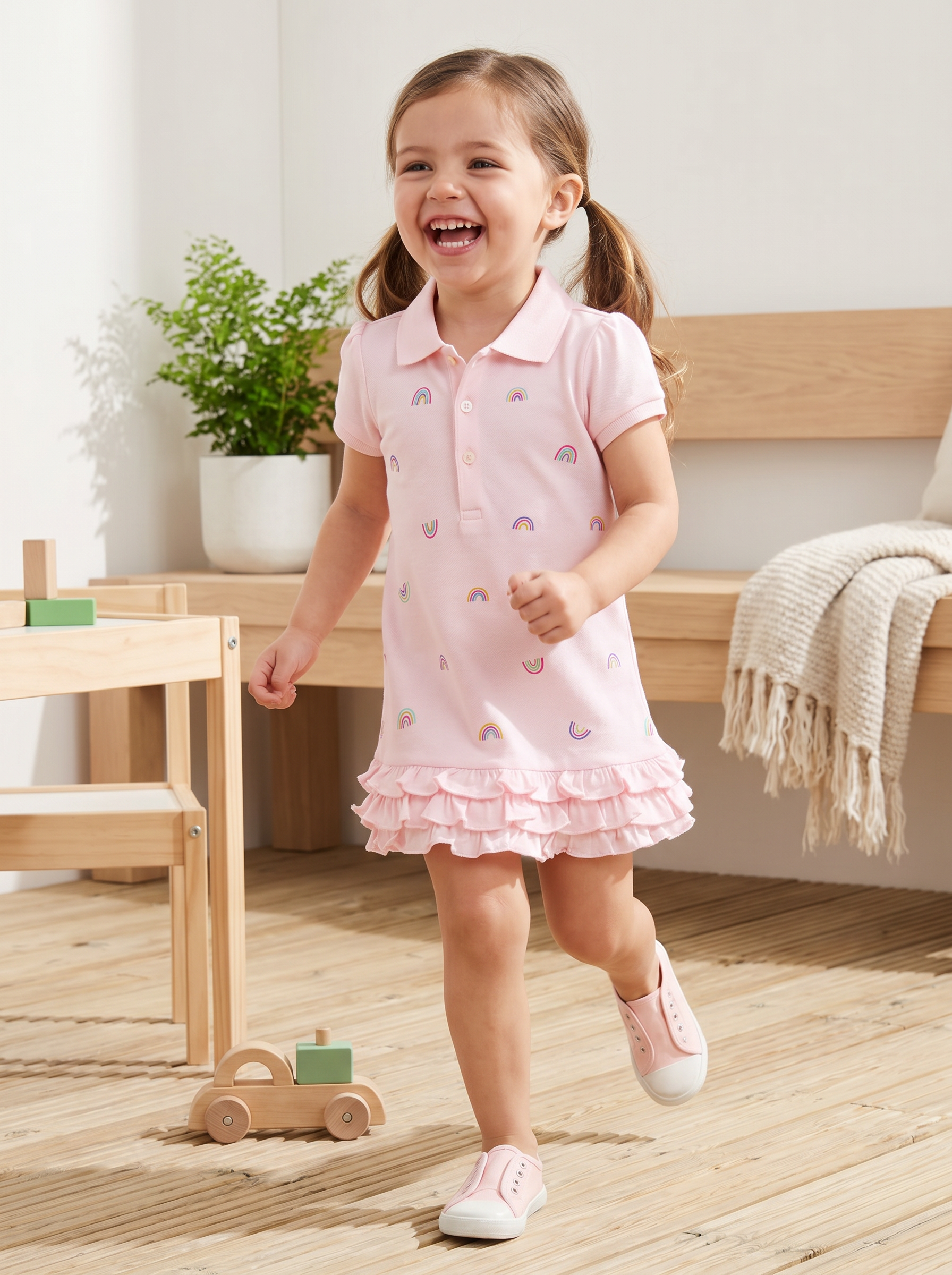 Wholesale Toddler Rainbow Polo Short Sleeve Dress Supplier | Kids Active Comfort Casual Wear