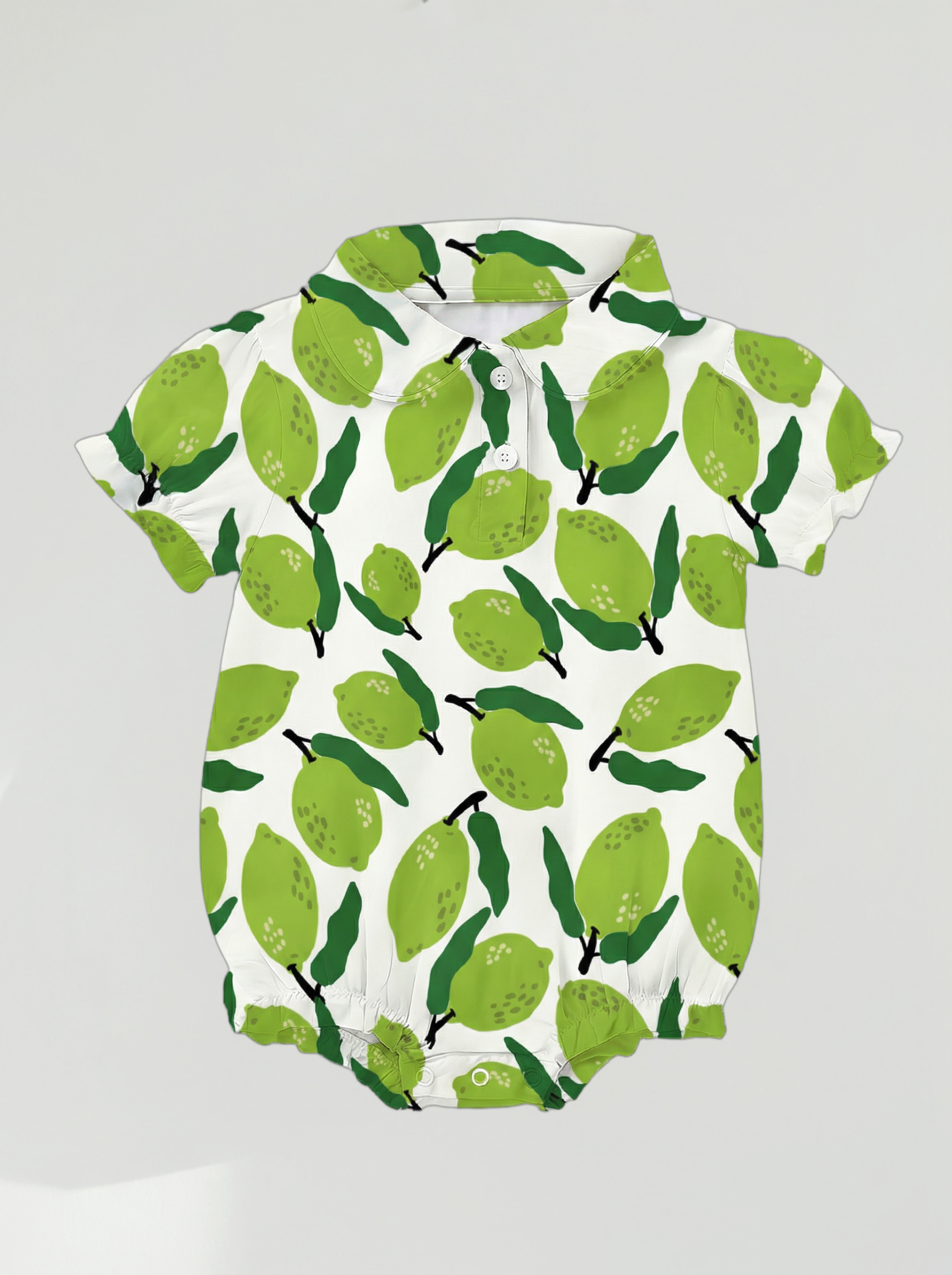 Wholesale Lime Print Baby Romper Peter Pan Collar Short Sleeve Infant Bubble Bodysuit Custom OEM Summer