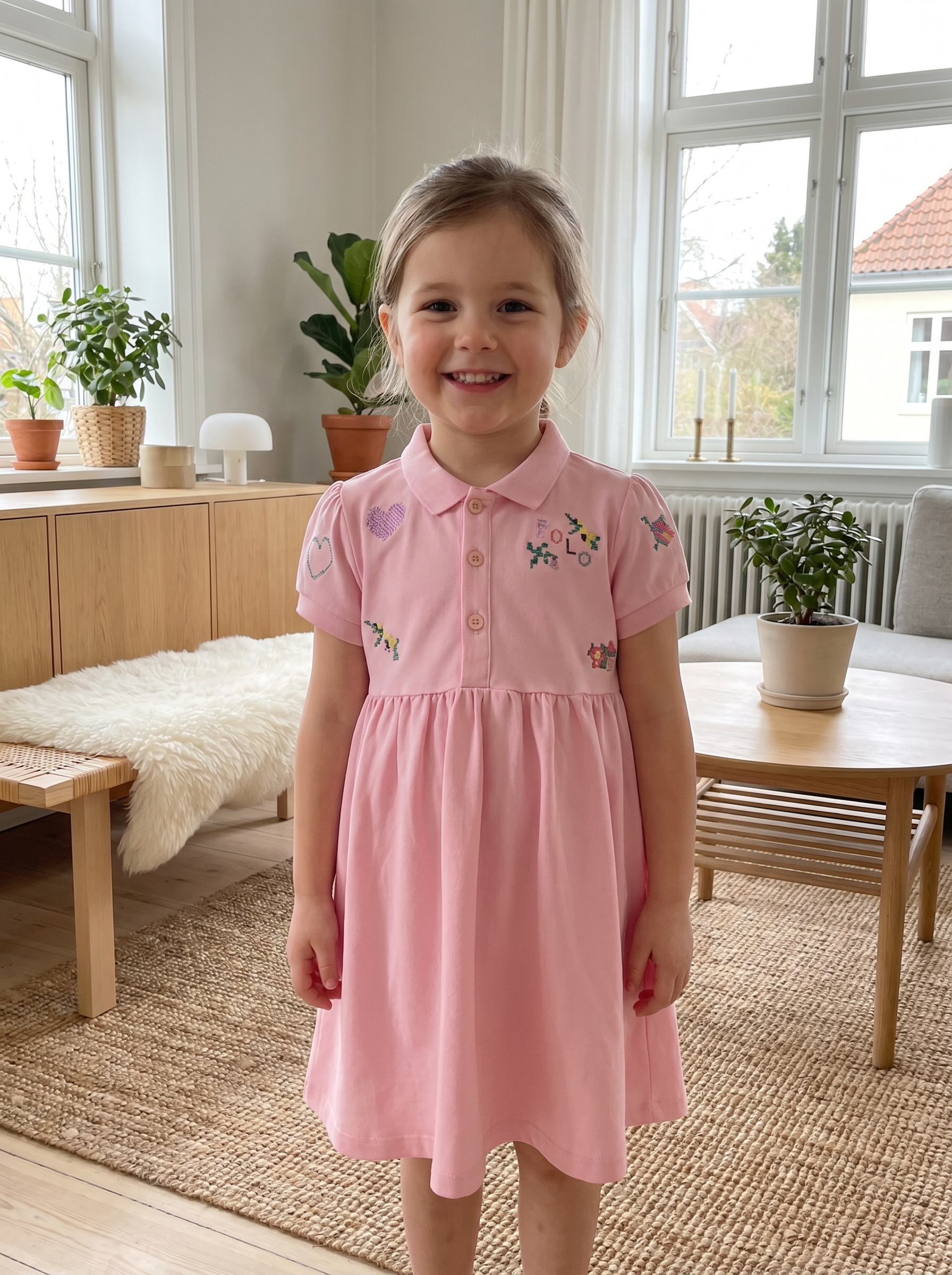 Wholesale Girls Pink Polo Collar Dress Short Sleeve Embroidered Kids Casual Dress Bulk Supplier